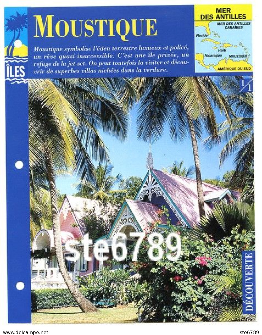 ILE MOUSTIQUE  1/1 Série Iles Mer Des Antilles Géographie Découverte Fiche Dépliante - Geographie