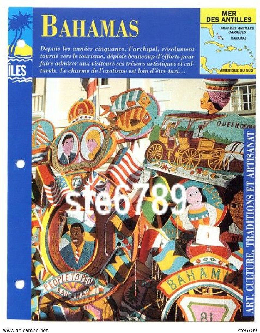 ILE LES BAHAMAS 2/3 Série Iles Mer Des Antilles Géographie Art Culture Traditions Et Artisanat Fiche Dépliante - Geographie