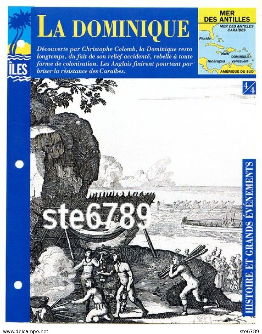 ILE LA DOMINIQUE  4/4 Série Iles Mer Des Antilles Géographie Histoire Et Grands Evenements Fiche Dépliante - Aardrijkskunde