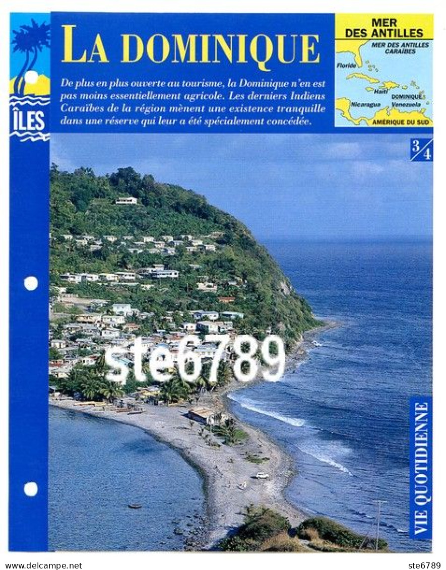 ILE LA DOMINIQUE  3/4 Série Iles Mer Des Antilles Géographie Vie Quotidienne Fiche Dépliante - Géographie