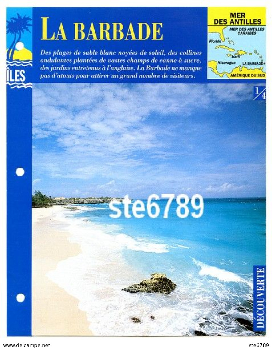 ILE LA BARBADE  1/4 Série Iles Mer Des Antilles Géographie Découverte Fiche Dépliante - Aardrijkskunde