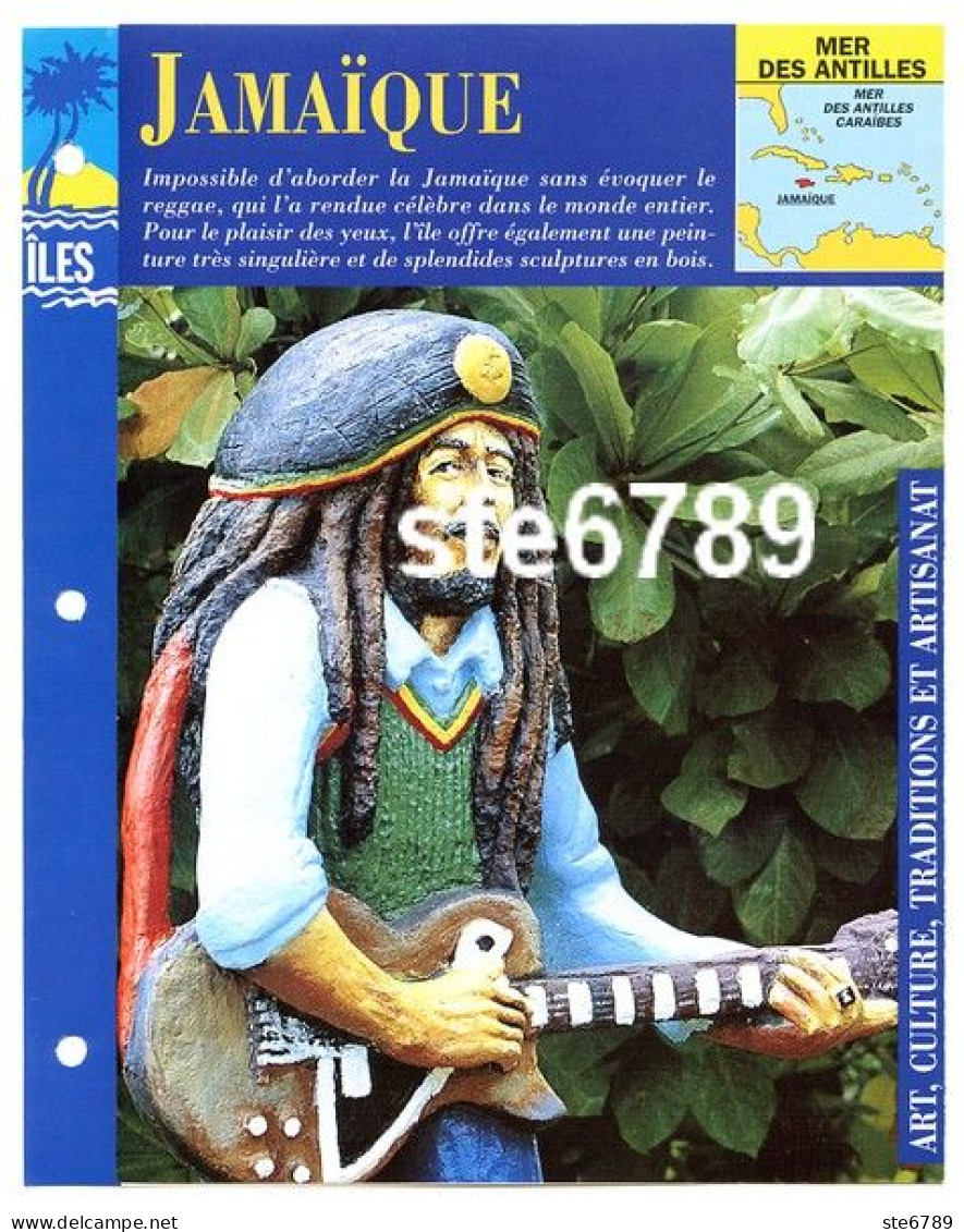 ILE JAMAIQUE  2/4 Série Iles Mer Des Antilles Géographie Art Culture Traditions Et Artisanat Bob Marley Fiche Dépliante - Aardrijkskunde