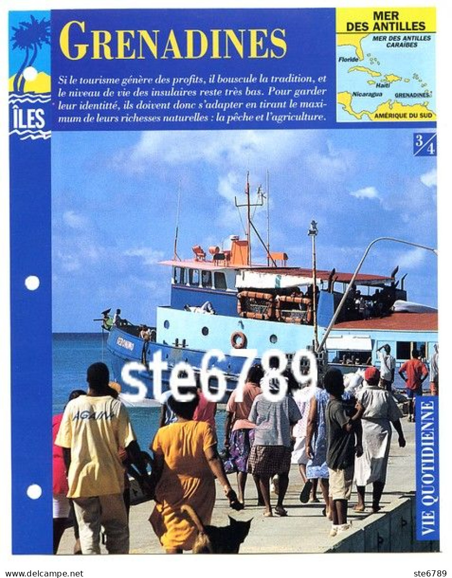 ILE GRENADINES 3/4 Série Iles Mer Des Antilles Géographie Vie Quotidienne Fiche Dépliante - Geographie