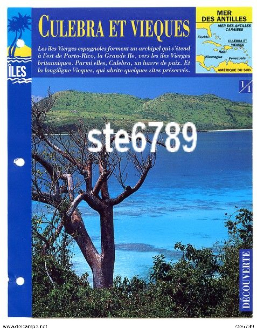 ILE CULEBRA ET VIEQUES 1/1 Série Iles Mer Des Antilles Géographie Découverte Fiche Dépliante - Geografia