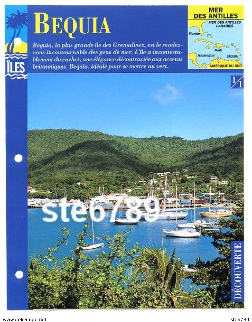 ILE BEQUIA  1/1 Série Iles Mer Des Antilles Géographie Découverte Fiche Dépliante - Géographie