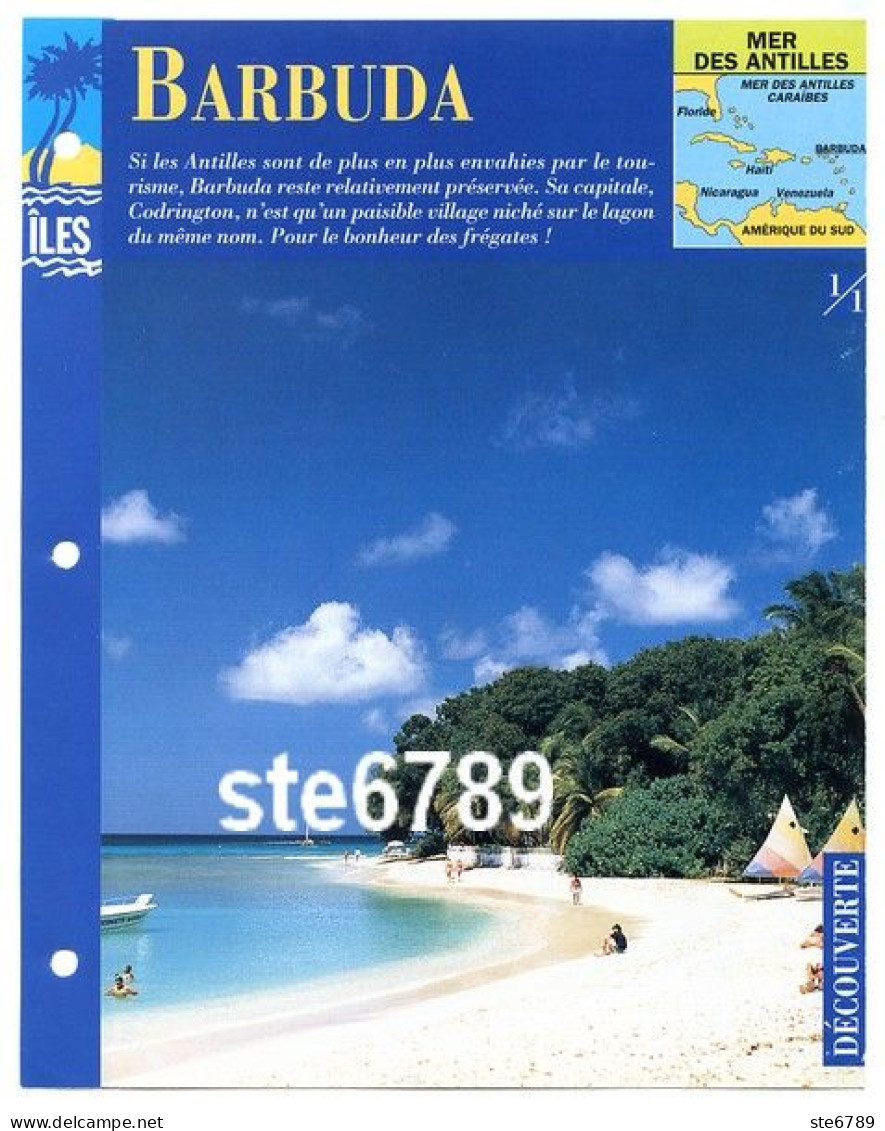 ILE BARBUDA   1/1 Série Iles Mer Des Antilles Géographie Découverte Fiche Dépliante - Géographie