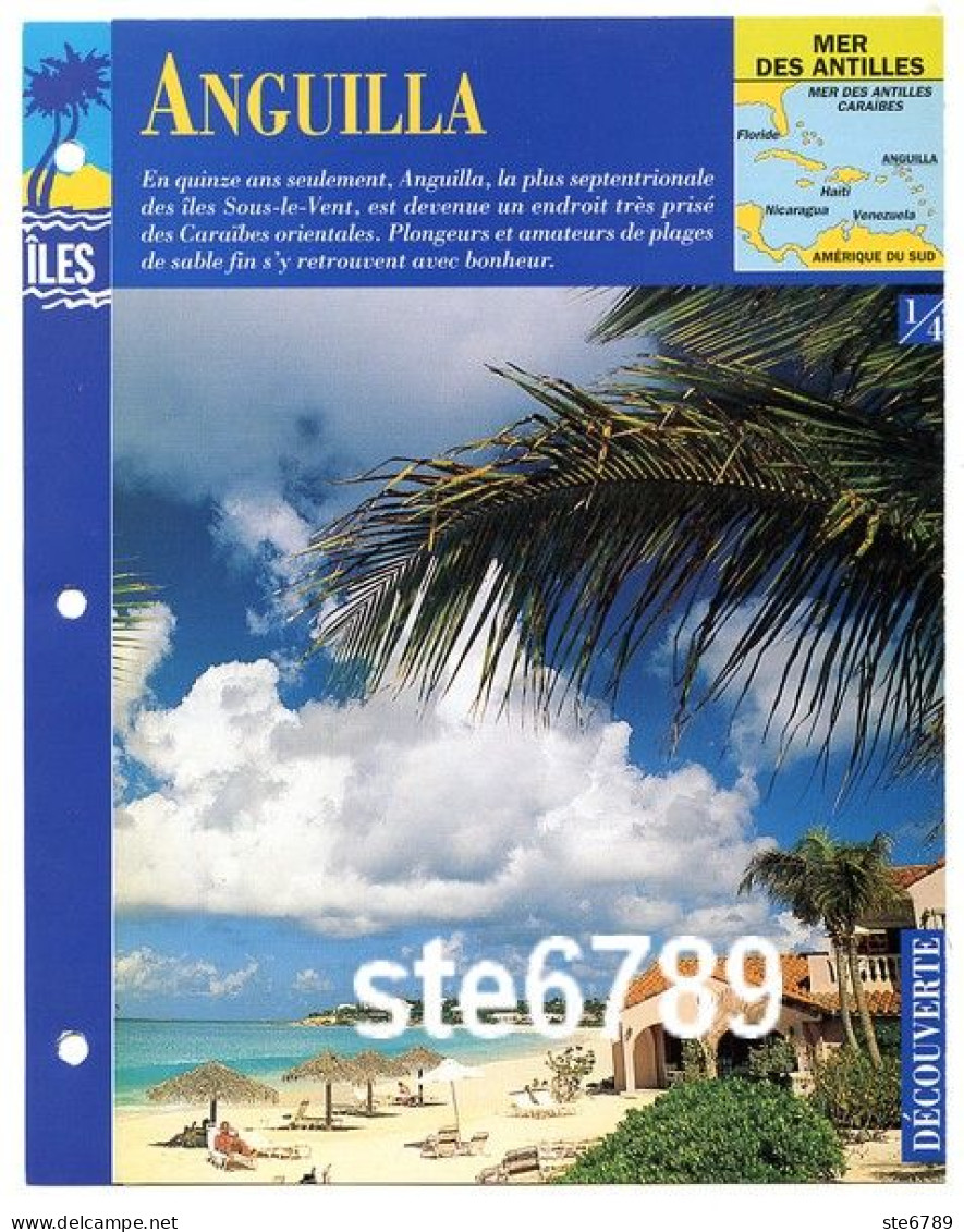 ILE ANGUILLA  1/4 Série Iles Mer Des Antilles Géographie Découverte Fiche Dépliante - Geografía
