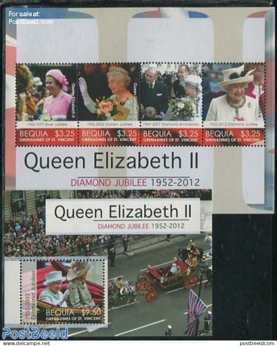 Saint Vincent & The Grenadines 2013 Bequia, Diamond Jubilee 2 S/s, Mint NH, History - Kings & Queens (Royalty) - Koniklijke Families