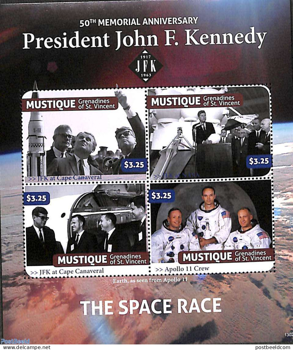 Saint Vincent & The Grenadines 2013 Mustique, The Space Race 4v M/s, Mint NH, History - Transport - American President.. - St.Vincent E Grenadine