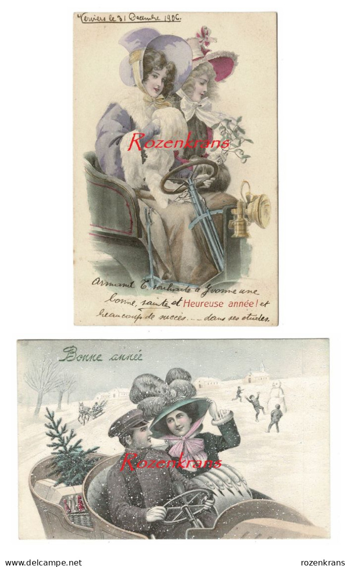 LOT 2 X CPA Illustrateur VIENNE Viennoise Voiture Oldtimer Car Jugendstil Belle Epoque Art Nouveau Hat Chapeau - Vienne