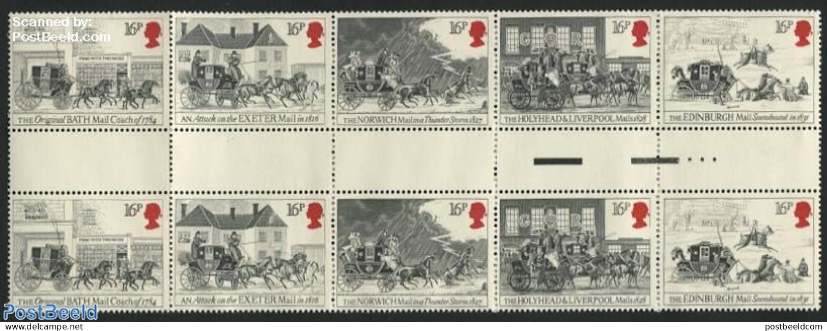 Great Britain 1984 Mail Coaches 5v [::::], Gutter Pairs, Mint NH, Nature - Horses - Post - Neufs