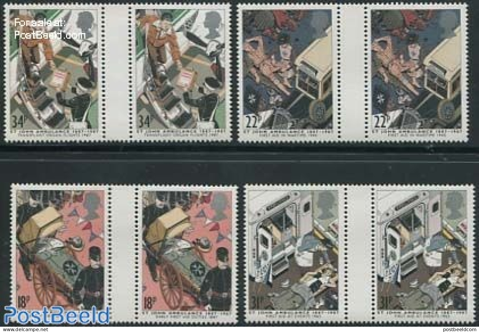 Great Britain 1987 St Johns Ambulance 4v, Gutter Pairs, Mint NH, Health - Transport - Health - St John - Automobiles - Neufs