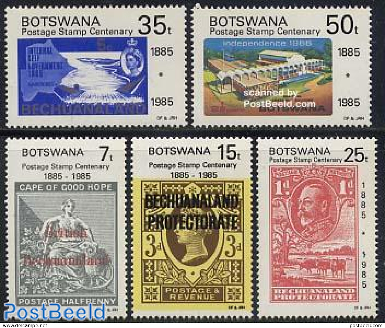 Botswana 1985 Stamp Centenary 5v, Mint NH, 100 Years Stamps - Stamps On Stamps - Stamps On Stamps