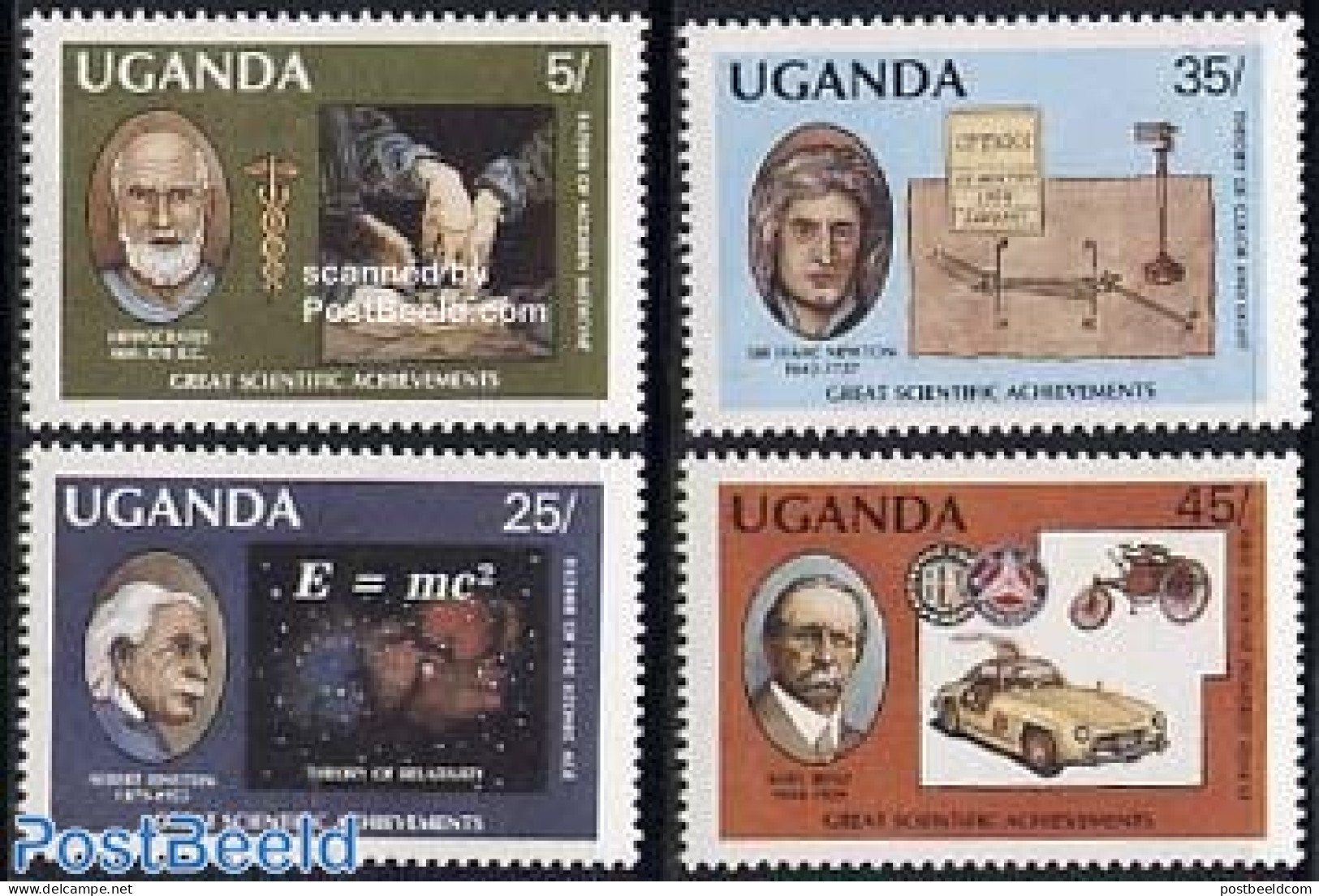 Uganda 1987 Science In History 4v, Mint NH, Health - History - Science - Transport - Health - Nobel Prize Winners - Ph.. - Nobel Prize Laureates