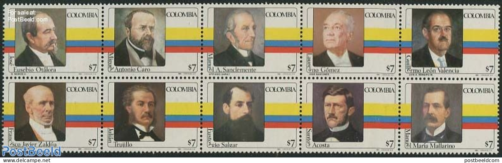 Colombia 1981 Presidents 10v [++++], Mint NH, History - Politicians - Kolumbien