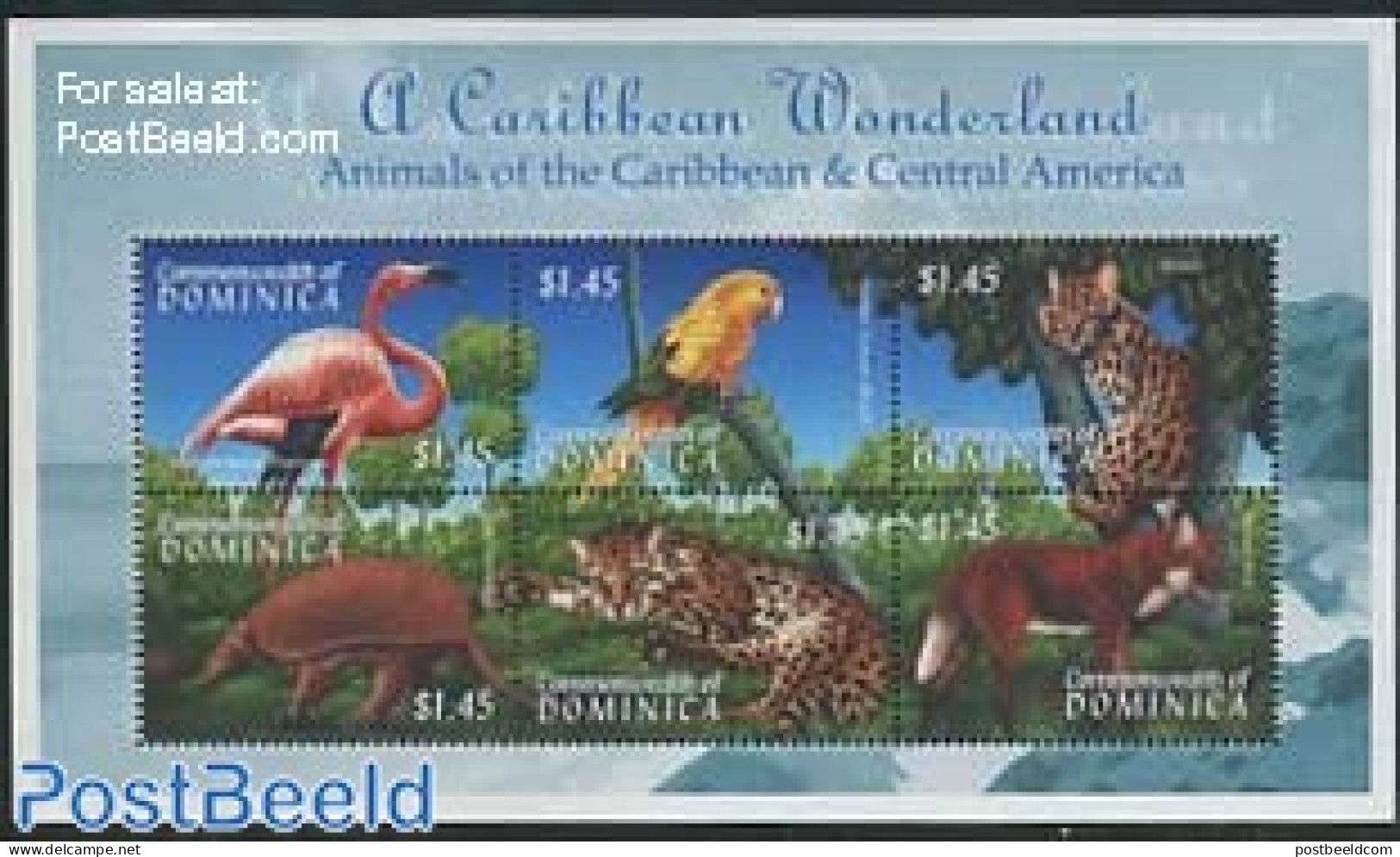 Dominica 2001 Animals 6v M/s, Mint NH, Nature - Animals (others & Mixed) - Birds - Cat Family - Parrots - Dominican Republic