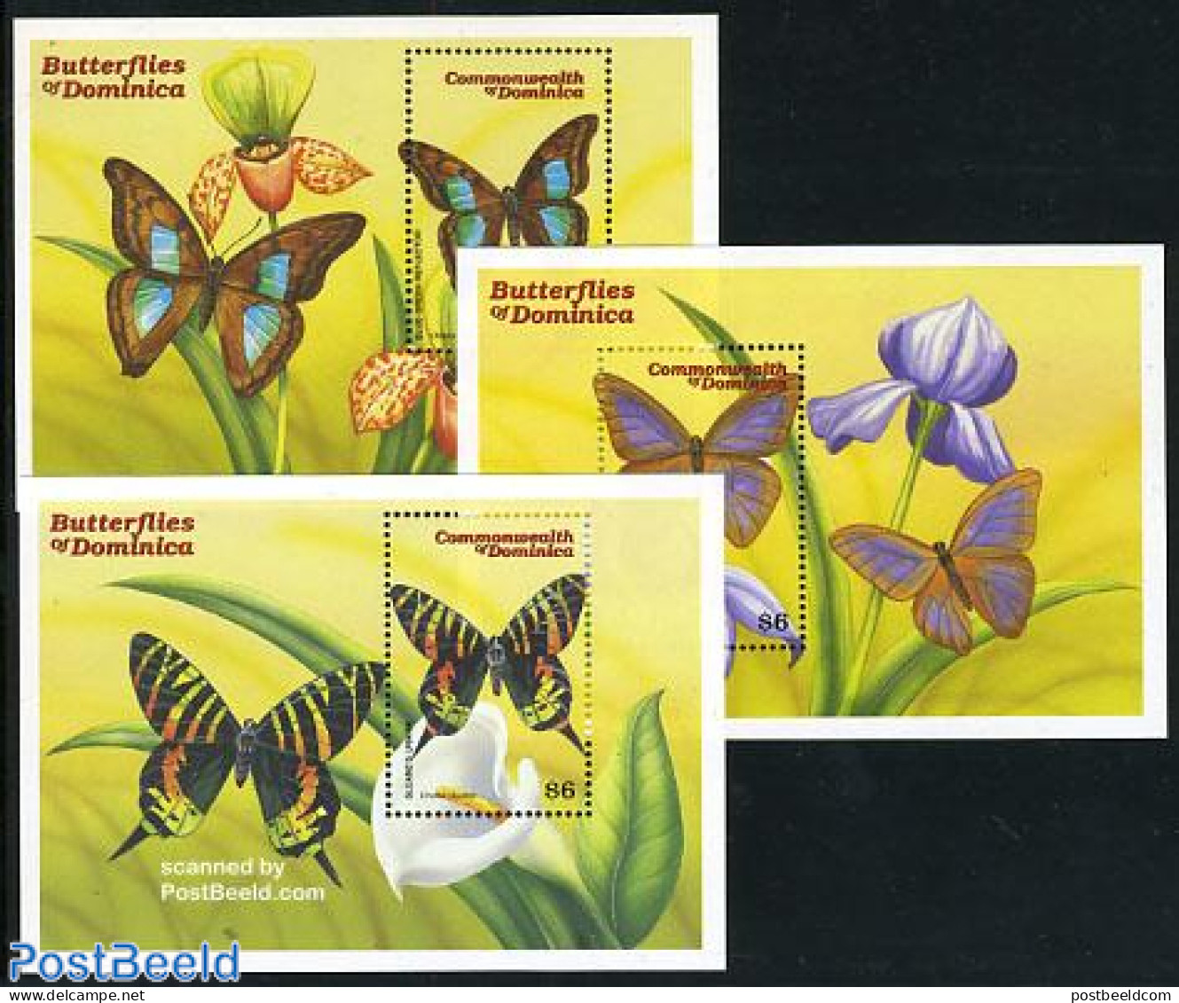 Dominica 2000 Butterflies 3 S/s, Mint NH, Nature - Butterflies - Dominicaanse Republiek