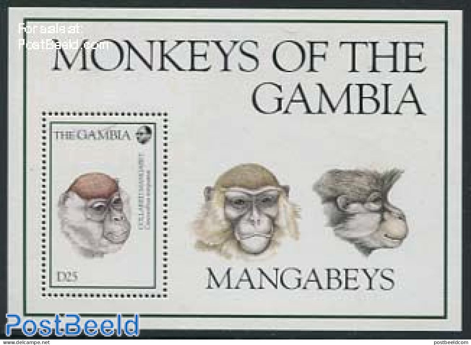 Gambia 1994 Monkey S/s, Cercocebus Torquatus, Mint NH, Nature - Animals (others & Mixed) - Monkeys - Gambie (...-1964)