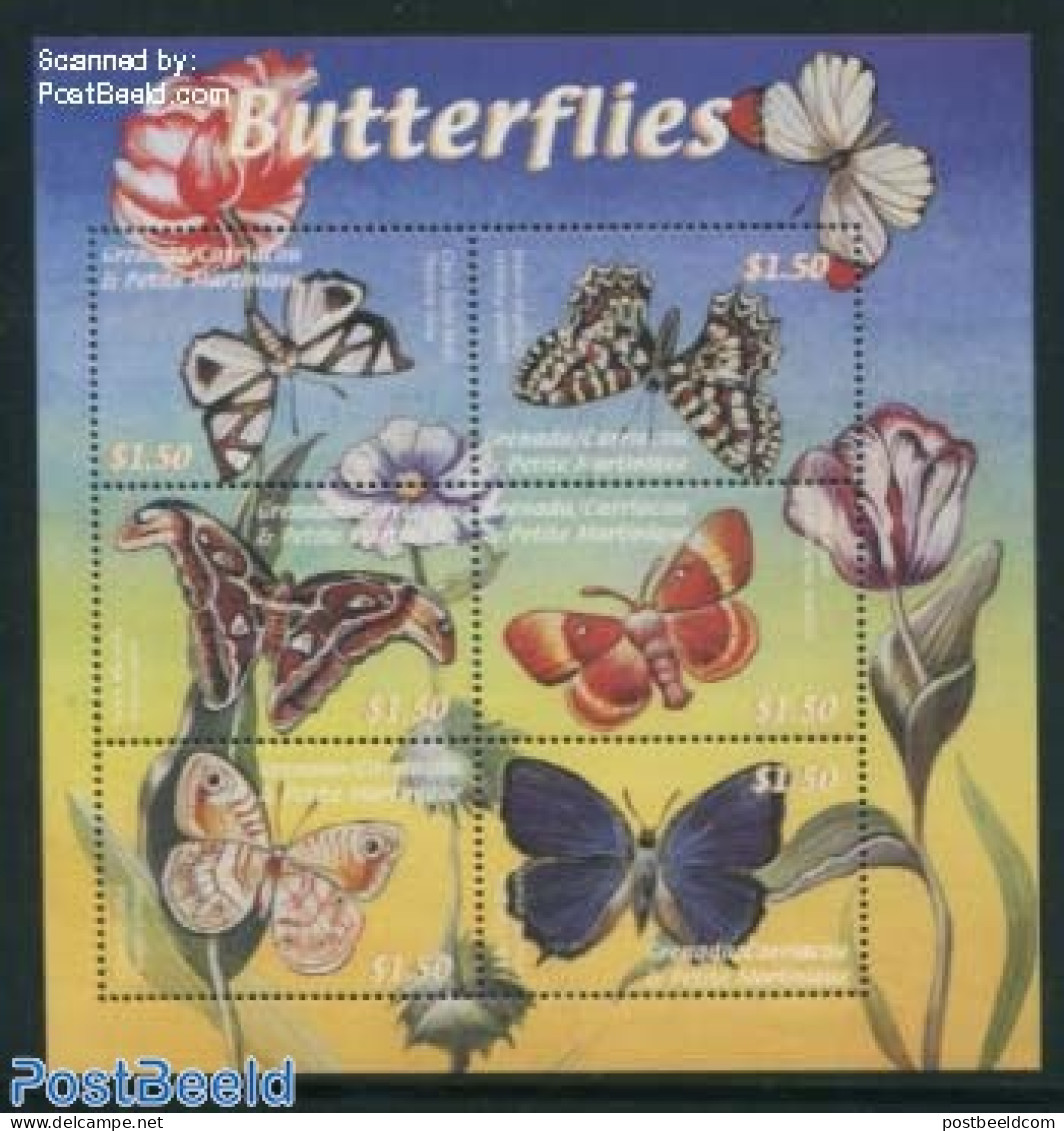 Grenada Grenadines 2000 Butterflies 6v M/s, Mint NH, Nature - Butterflies - Flowers & Plants - Grenada (1974-...)
