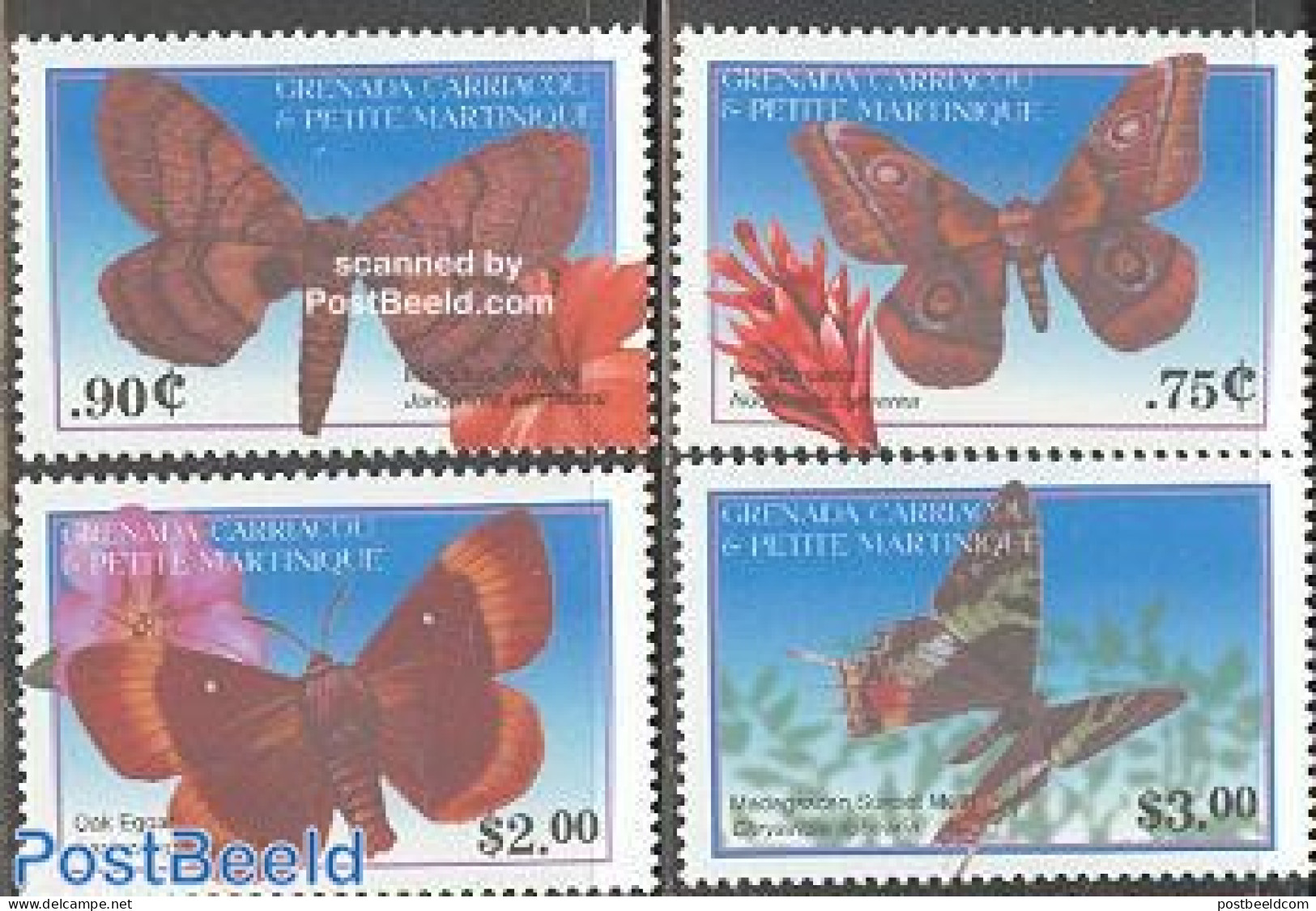 Grenada Grenadines 2001 Moth 4v, Mint NH, Nature - Butterflies - Grenada (1974-...)
