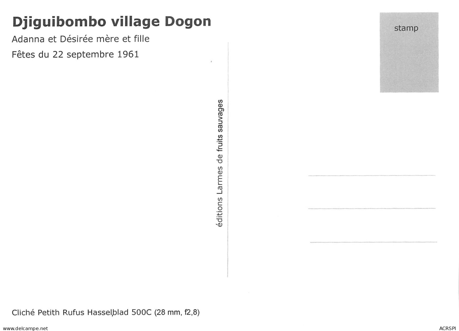 MALI  DJIGUIBOMBO Village DOGON Fêtes Du 22 Septembre 1961  Ed Larmes De Fruits Sauvages (scan Recto-verso)boite Bois 1 - Malí