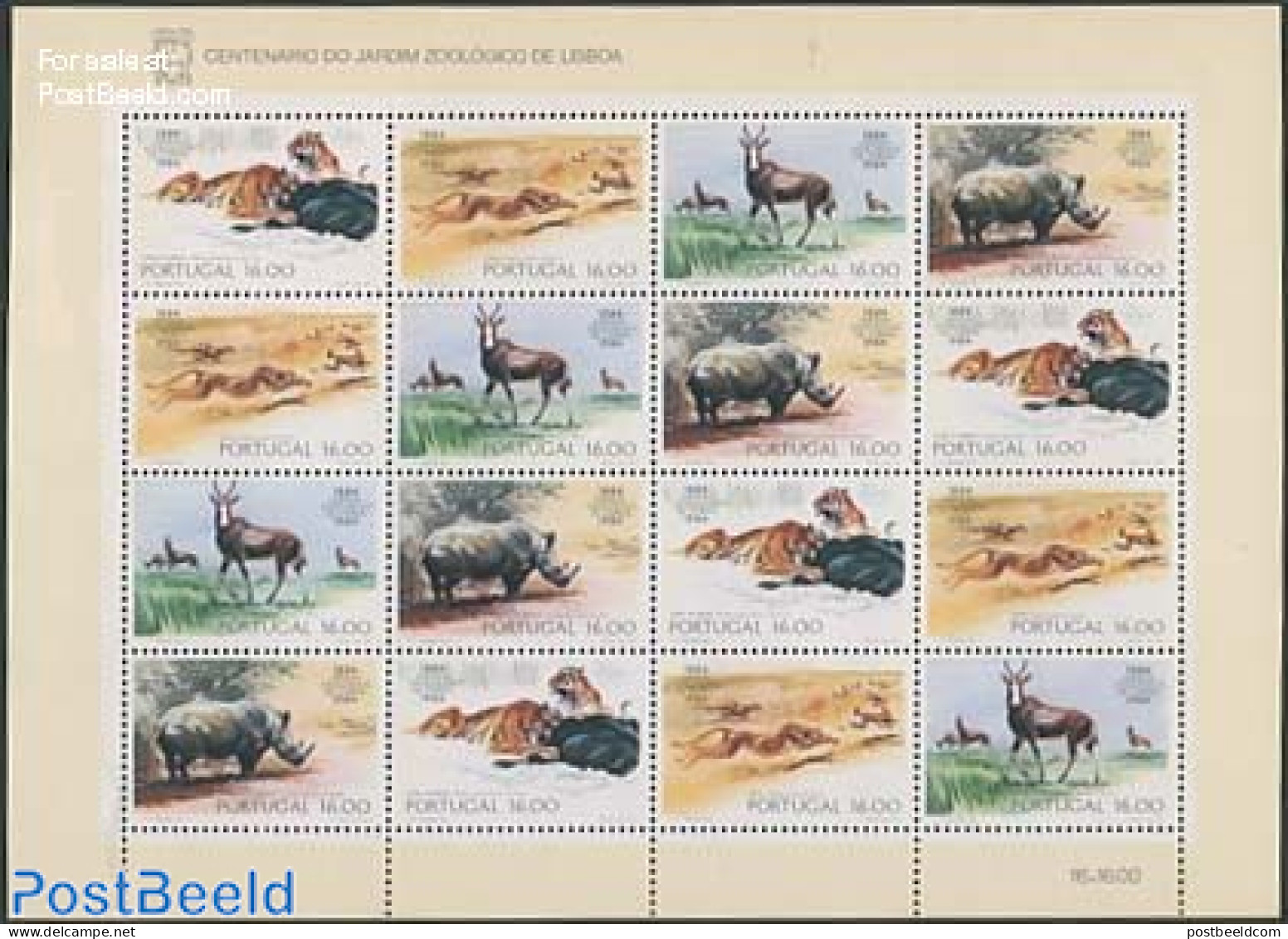 Portugal 1984 Lisbon Zoo M/s, Mint NH, Nature - Animals (others & Mixed) - Cat Family - Rhinoceros - Ongebruikt