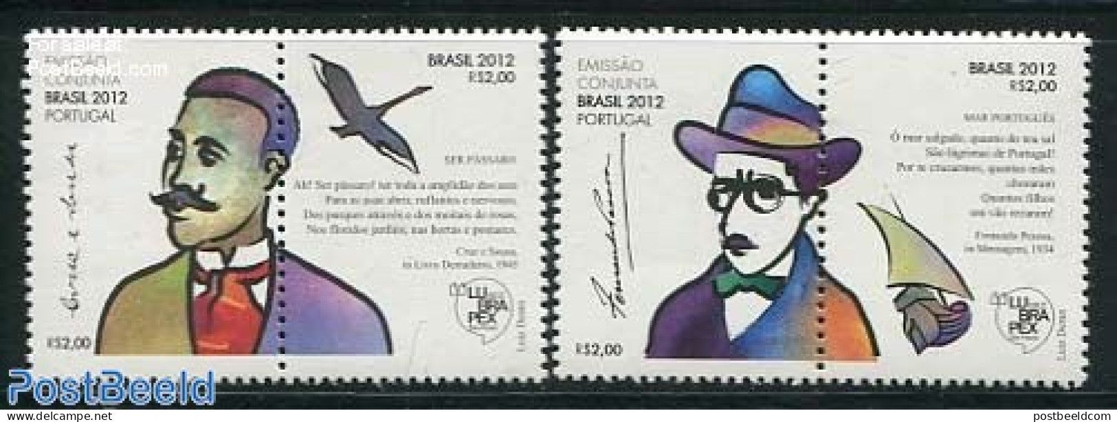 Brazil 2012 Authors 2v+tabs, Joint Issue Portugal, Mint NH, Various - Joint Issues - Art - Authors - Nuovi