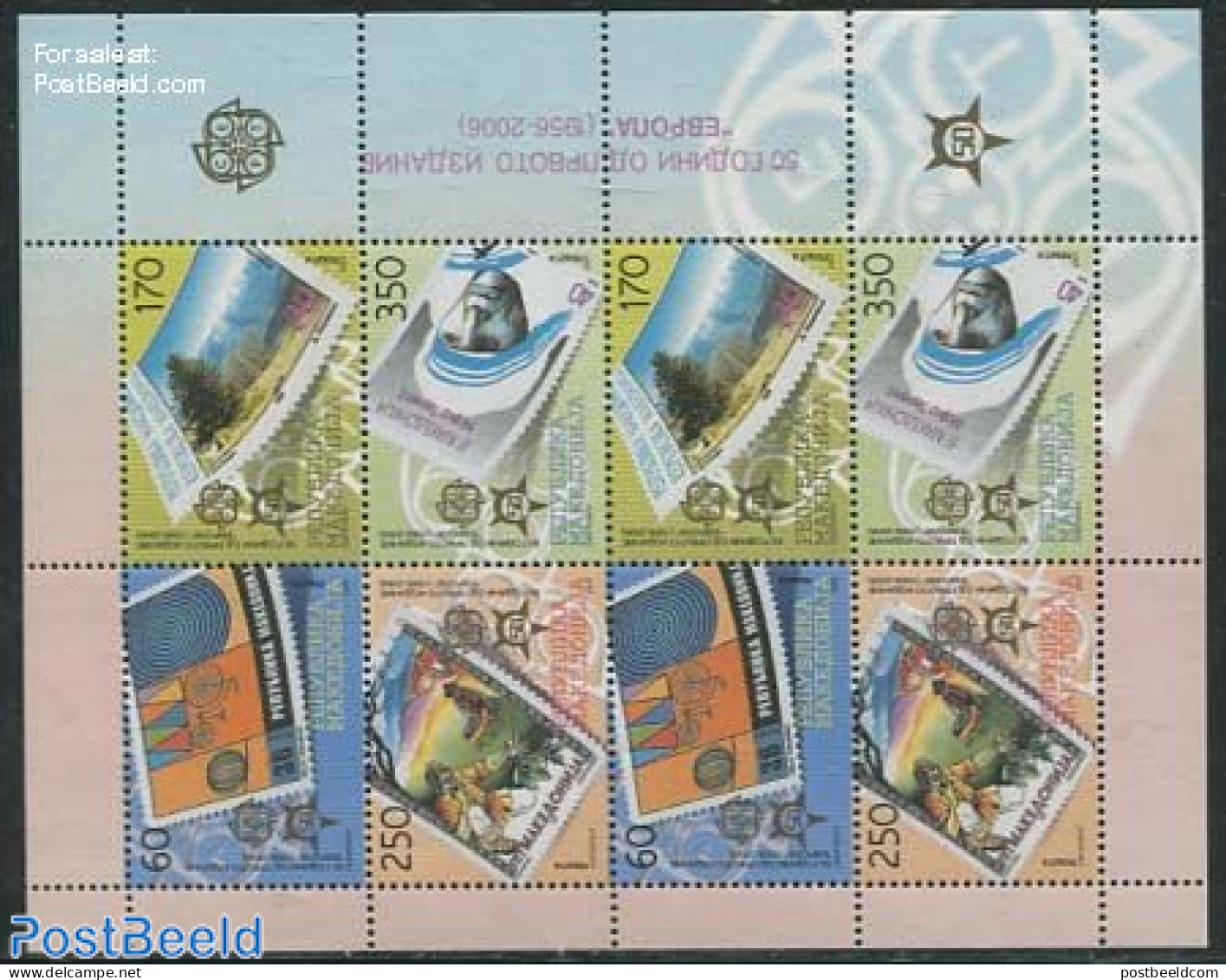 North Macedonia 2005 50 Years Europa Stamps M/s, Mint NH, History - Europa Hang-on Issues - Stamps On Stamps - Ideas Europeas
