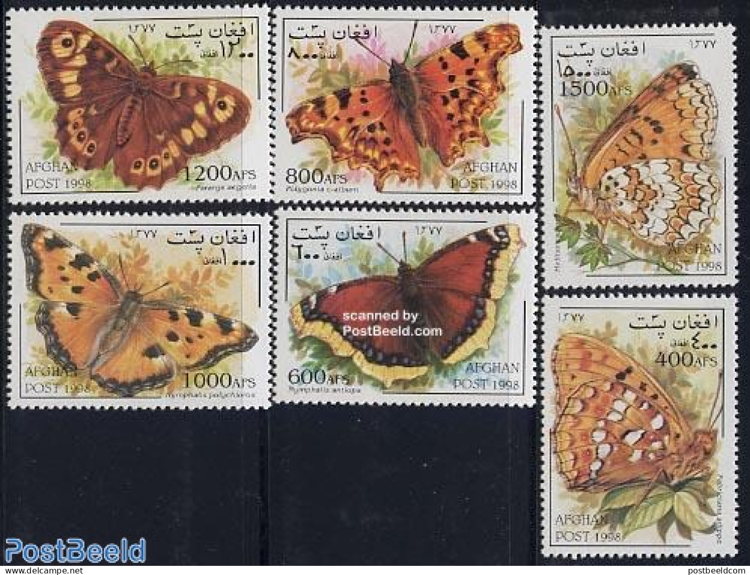 Afghanistan 1998 Butterflies 6v, Mint NH, Nature - Butterflies - Afghanistan