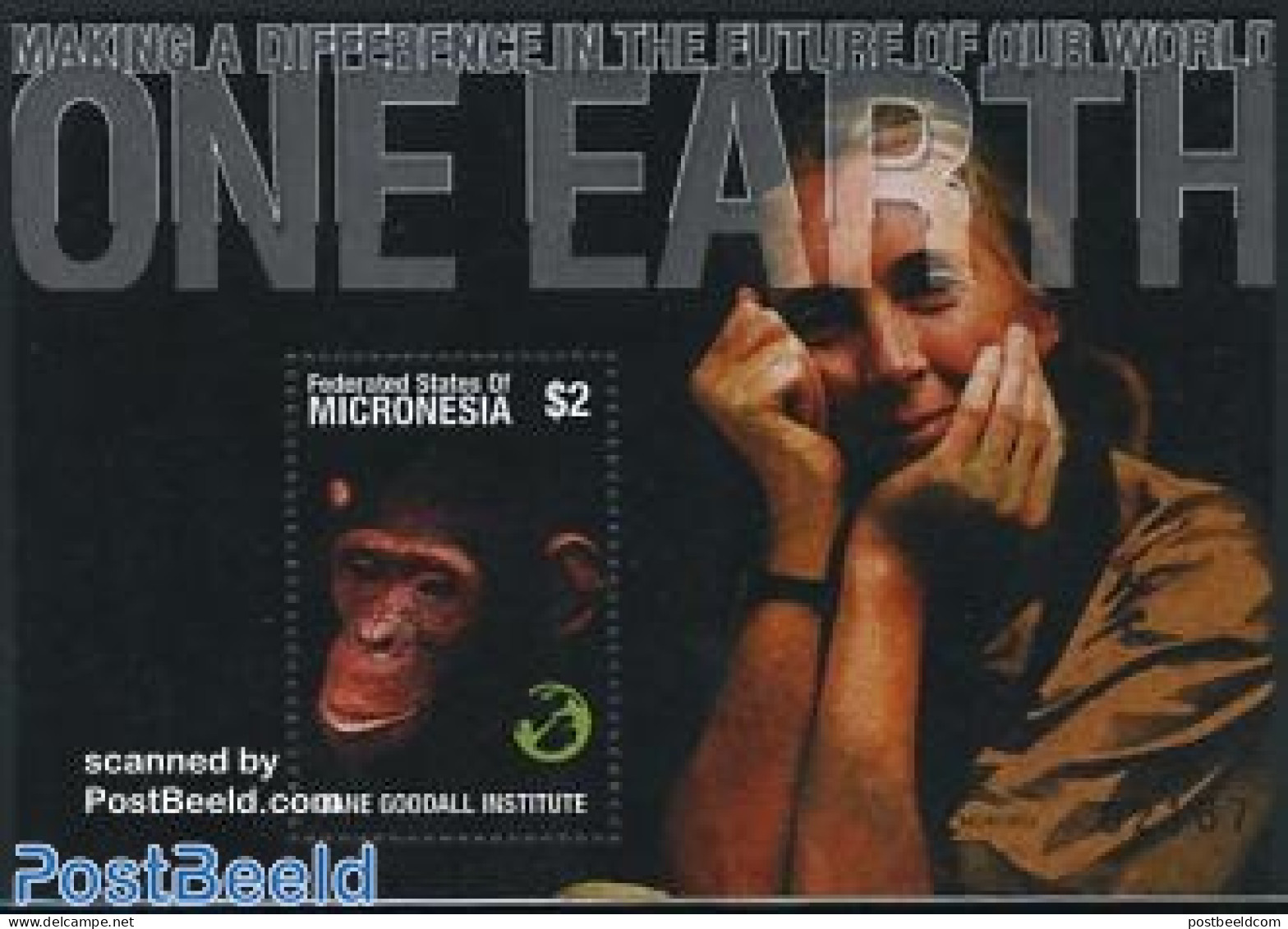Micronesia 2001 One World S/s, Chimpansee, Mint NH, Nature - Environment - Monkeys - Umweltschutz Und Klima