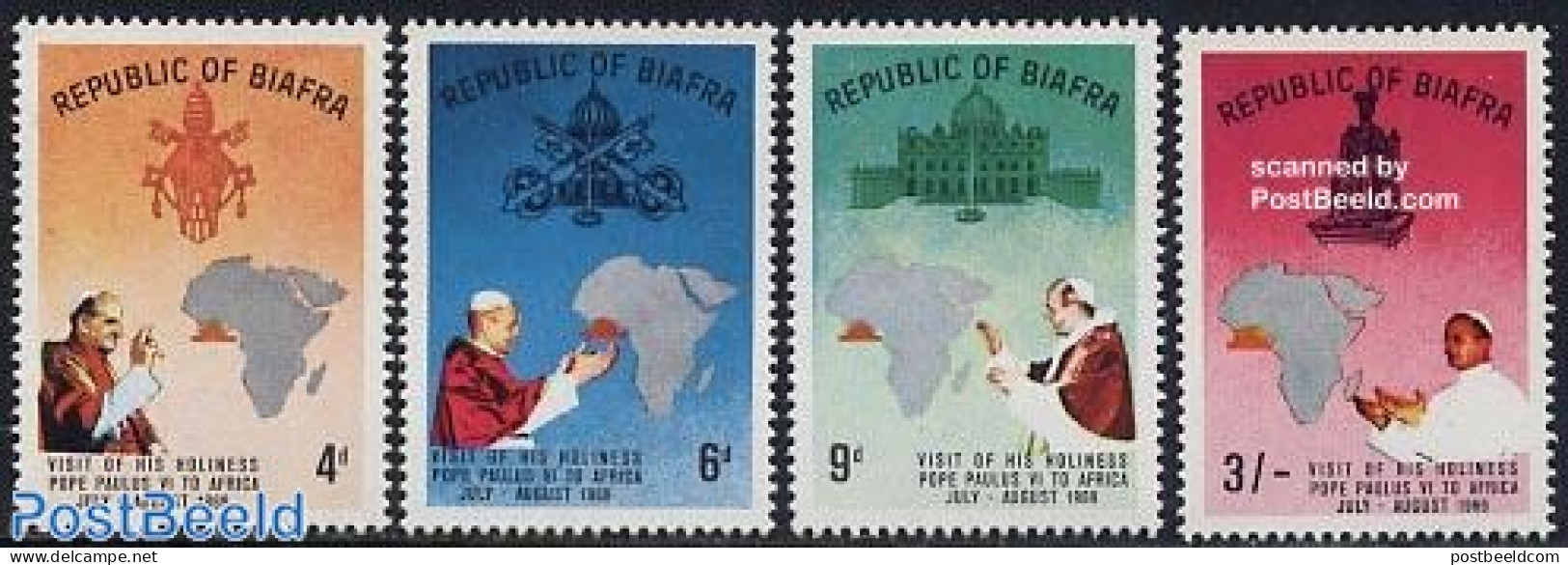 Biafra 1969 Pope Visit In Africa 4v, Mint NH, Religion - Various - Pope - Religion - Maps - Papes