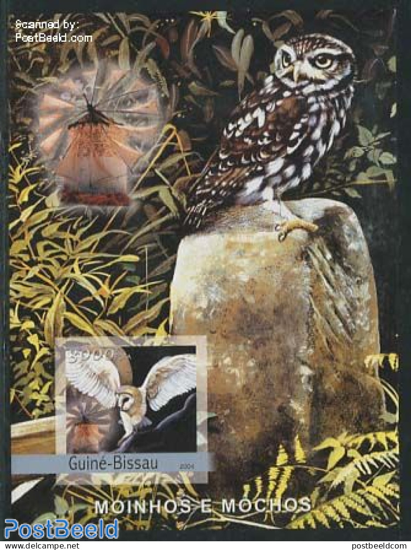 Guinea Bissau 2004 Owld & Windmill S/s, Imperforated, Mint NH, Nature - Various - Owls - Mills (Wind & Water) - Mulini