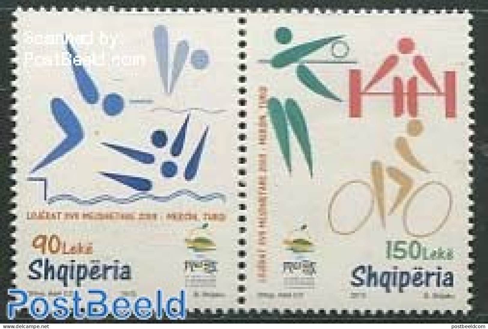 Albania 2013 Mediterranian Games 2v [:], Mint NH, Sport - Cycling - Sport (other And Mixed) - Swimming - Weightlifting - Ciclismo