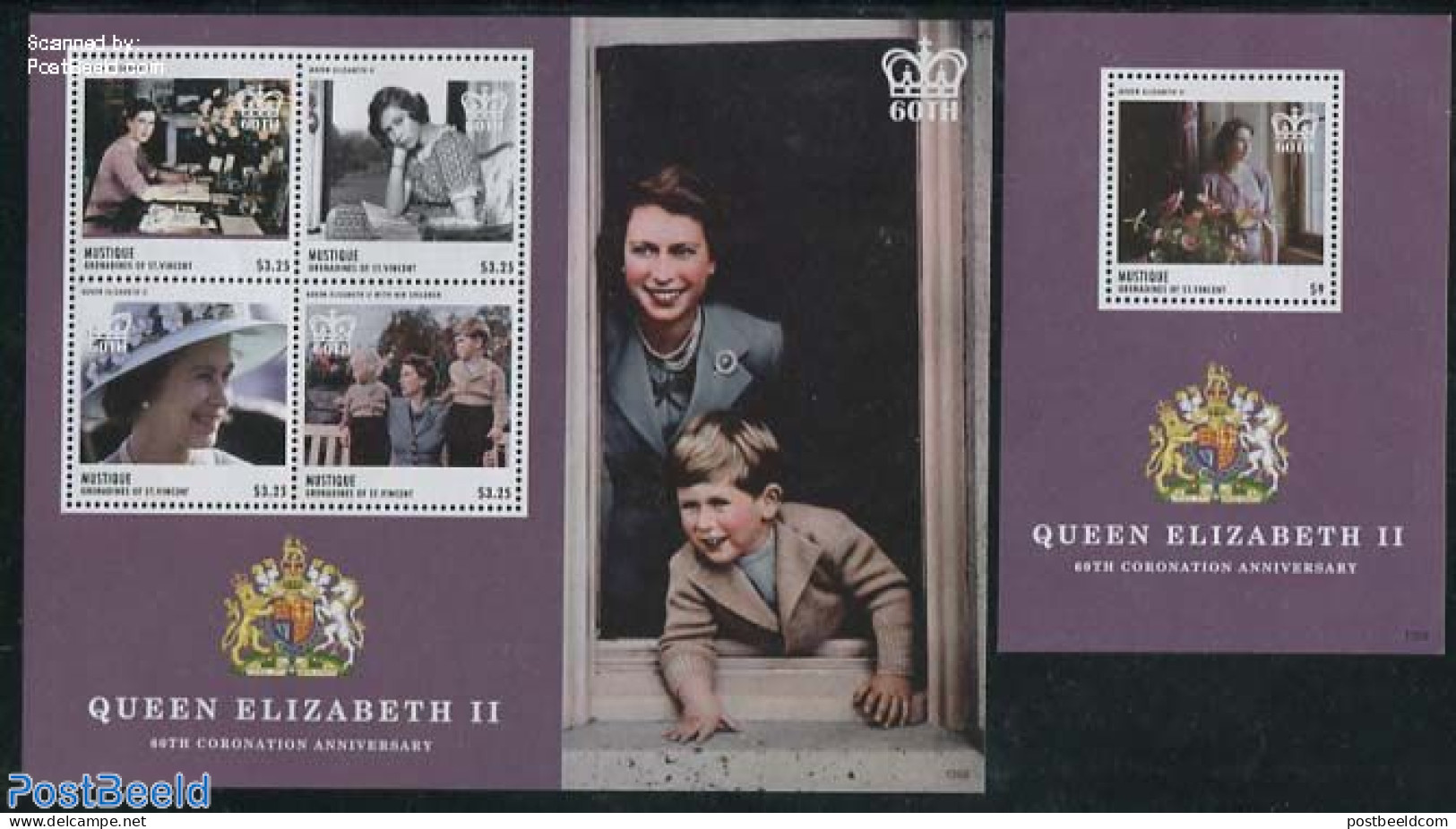 Saint Vincent & The Grenadines 2013 Mustique, Diamond Jubilee Queen Elizabeth II 2 S/s, Mint NH, History - Kings & Que.. - Koniklijke Families