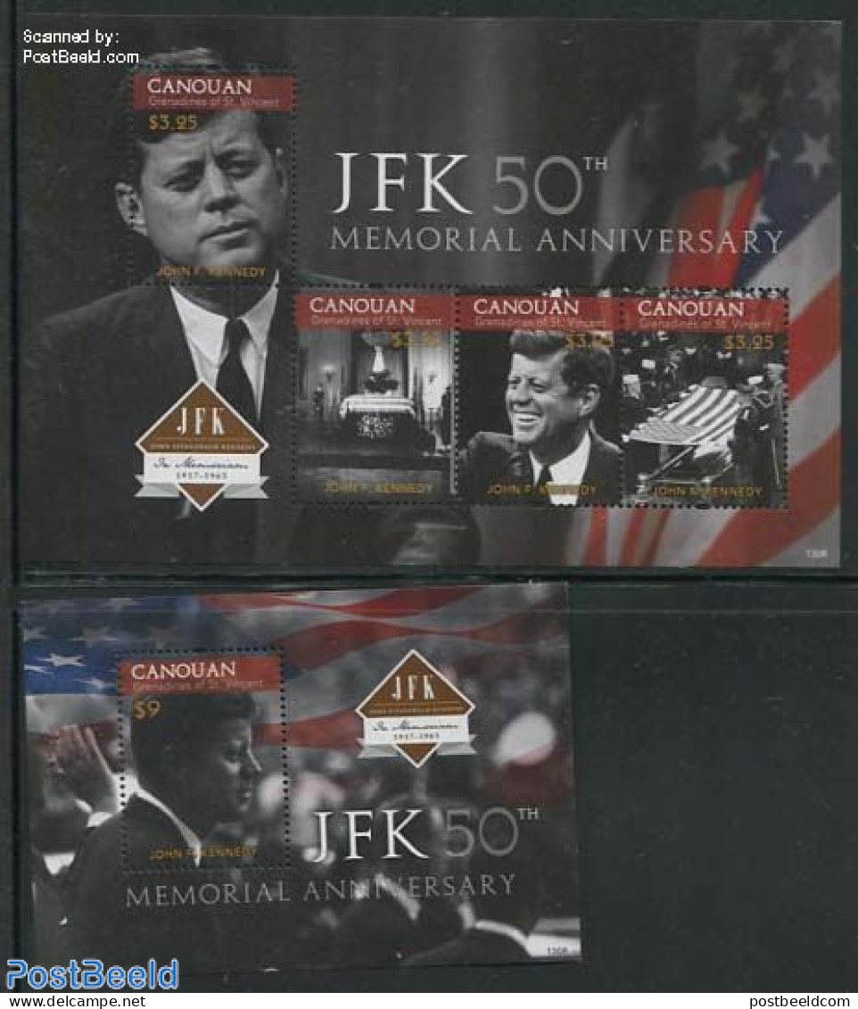 Saint Vincent & The Grenadines 2013 Canouan, John F. Kennedy 2 S/s, Mint NH, History - American Presidents - St.Vincent & Grenadines