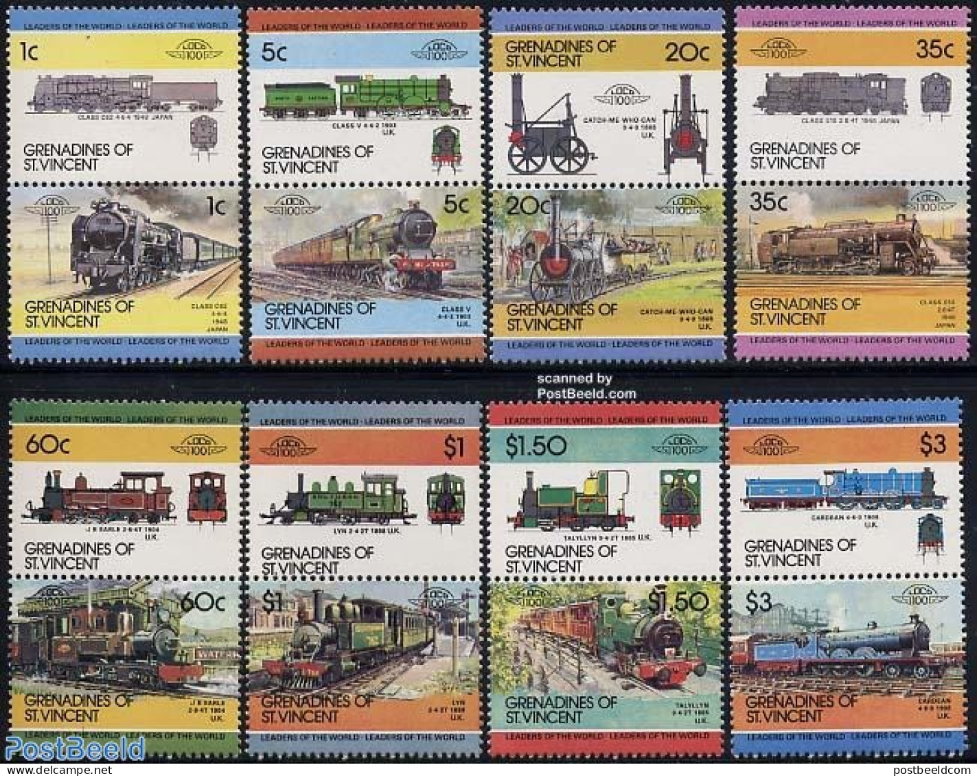 Saint Vincent & The Grenadines 1984 Locomotives 8x2v [:], Mint NH, Transport - Railways - Trenes