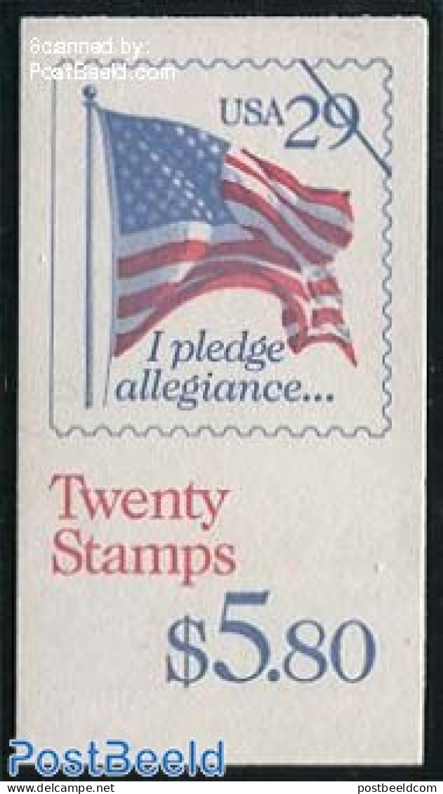 United States Of America 1992 Flag Booklet (with 20 Stamps), Mint NH, History - Flags - Stamp Booklets - Nuevos