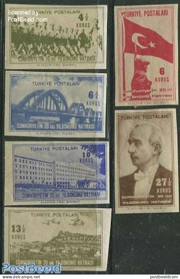 Türkiye 1943 20 Years Republic 6v, Imperforated, Mint NH, Health - History - Sport - Health - Flags - Politicians - S.. - Other & Unclassified