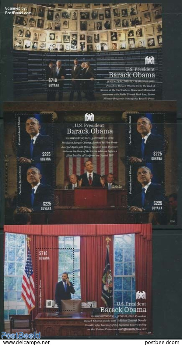 Guyana 2013 Barack Obama 3 S/s, Mint NH, History - American Presidents - Politicians - Guyane (1966-...)