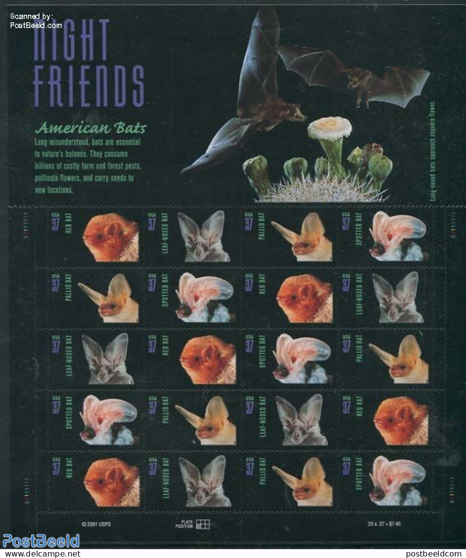 United States Of America 2002 Bats M/s With 5 Sets, Mint NH, Nature - Animals (others & Mixed) - Bats - Unused Stamps