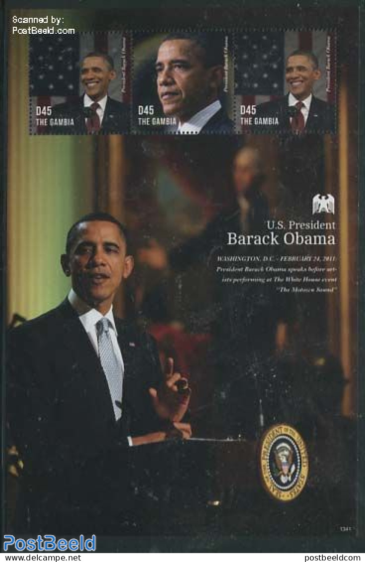 Gambia 2013 Barack Obama 3v M/s, Mint NH, History - American Presidents - Politicians - Gambia (...-1964)