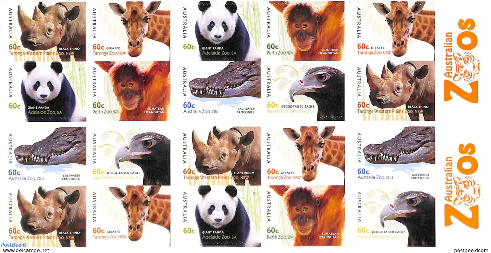 Australia 2012 Australian Zoos Foil Booklet, Mint NH, Nature - Animals (others & Mixed) - Bears - Birds - Crocodiles -.. - Unused Stamps