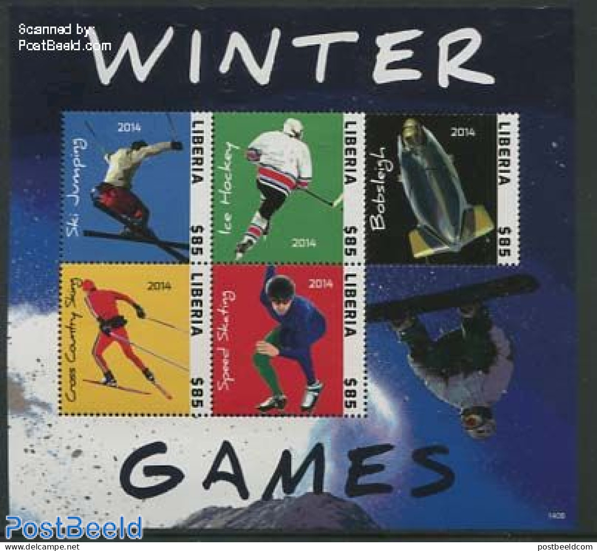 Liberia 2014 Winter Games 5v M/s, Mint NH, Sport - (Bob) Sleigh Sports - Ice Hockey - Skating - Skiing - Sport (other .. - Winter (Other)