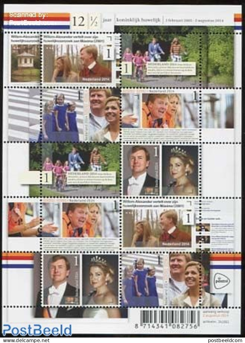 Netherlands 2014 12.5 Years Royal Marriage M/s, Mint NH, History - Sport - Kings & Queens (Royalty) - Cycling - Nuevos