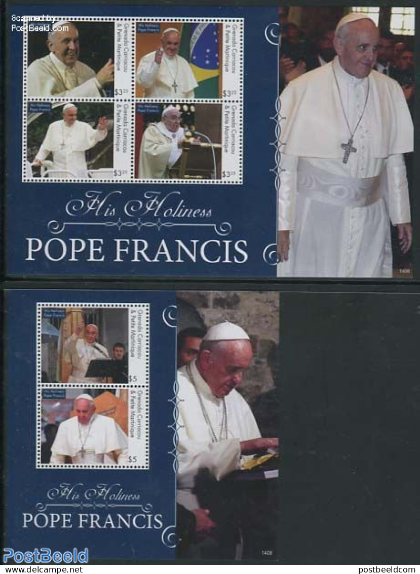 Grenada Grenadines 2014 Pope Francis 2 S/s, Mint NH, Religion - Pope - Religion - Papes
