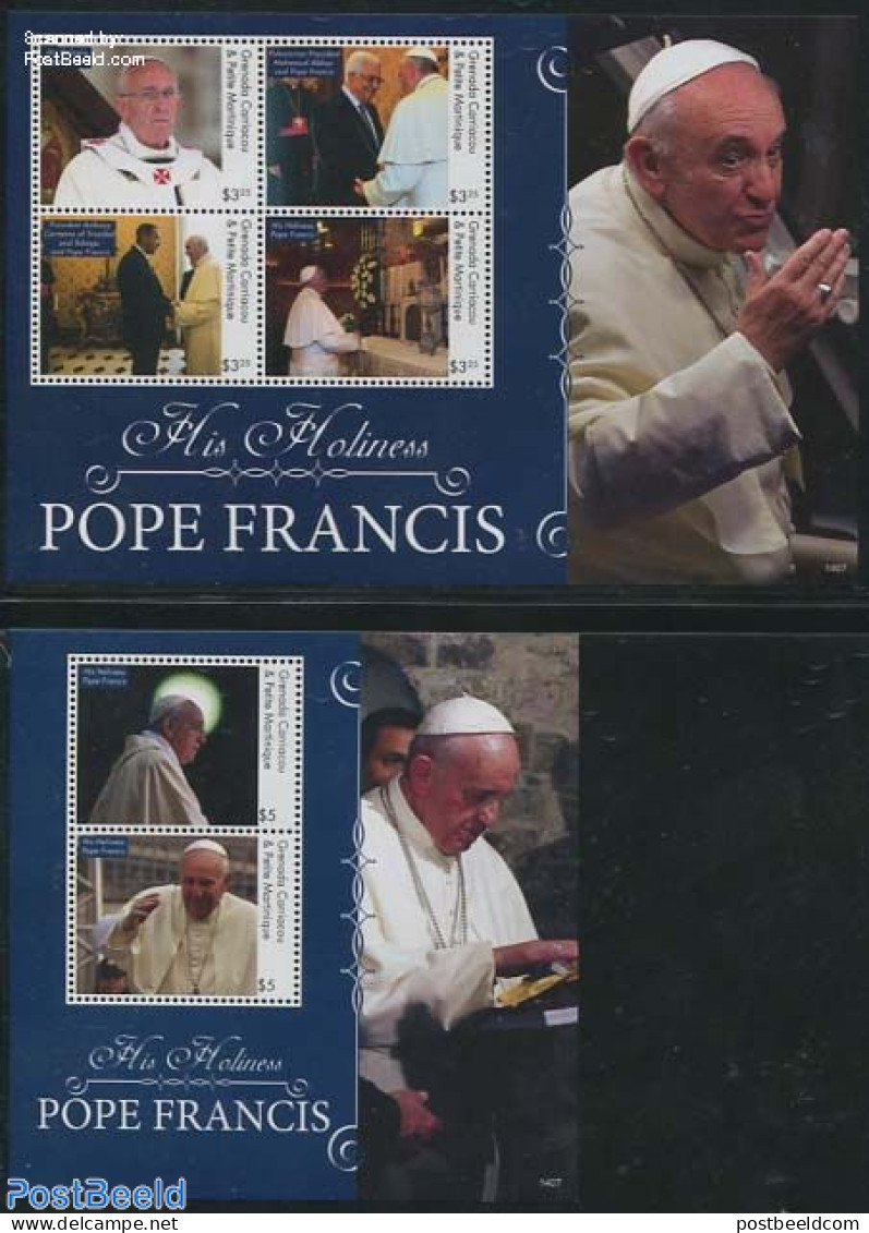 Grenada Grenadines 2014 Pope Francis 2 S/s, Mint NH, Religion - Pope - Religion - Papas