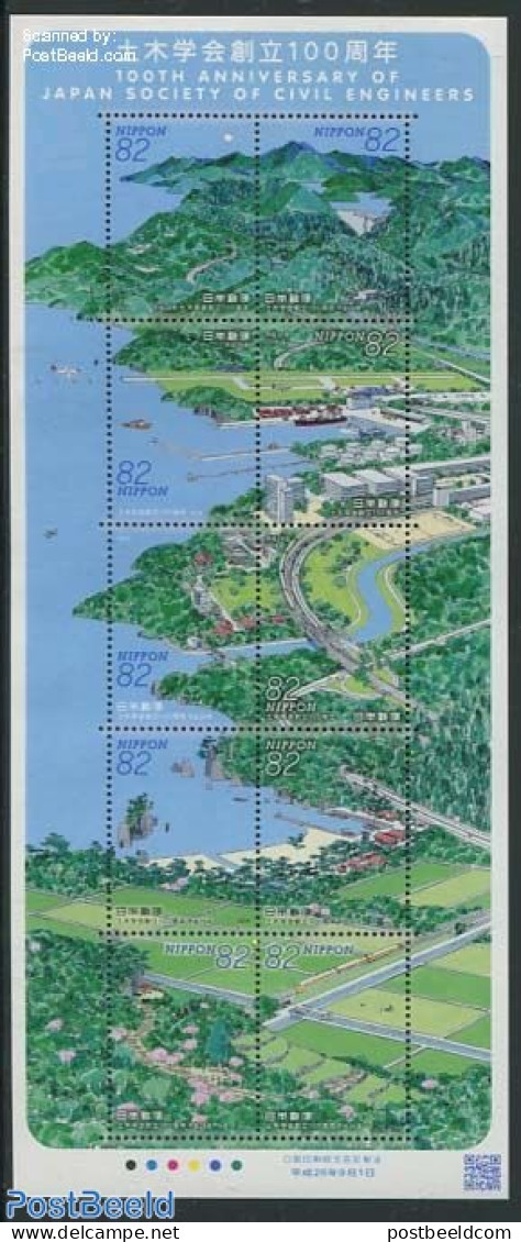 Japan 2014 Civil Engineers 10v M/s, Mint NH, Transport - Railways - Ships And Boats - Art - Bridges And Tunnels - Unused Stamps