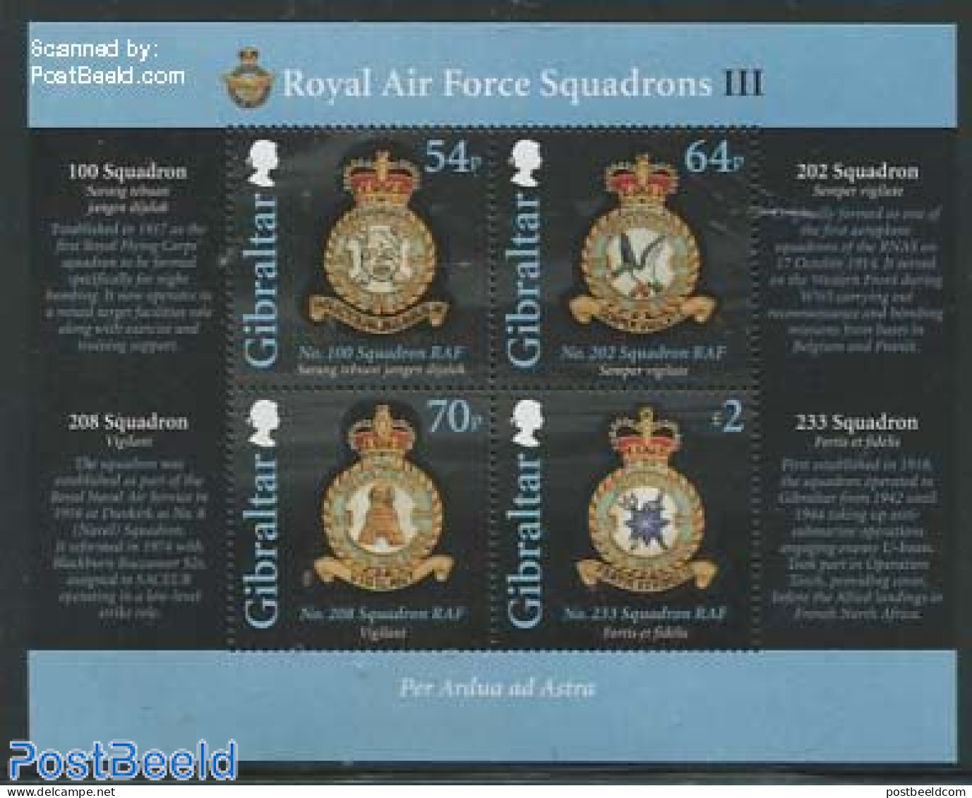 Gibraltar 2014 Royal Airforce Squadrons 4v M/s, Mint NH, History - Nature - Transport - Coat Of Arms - Birds - Aircraf.. - Airplanes