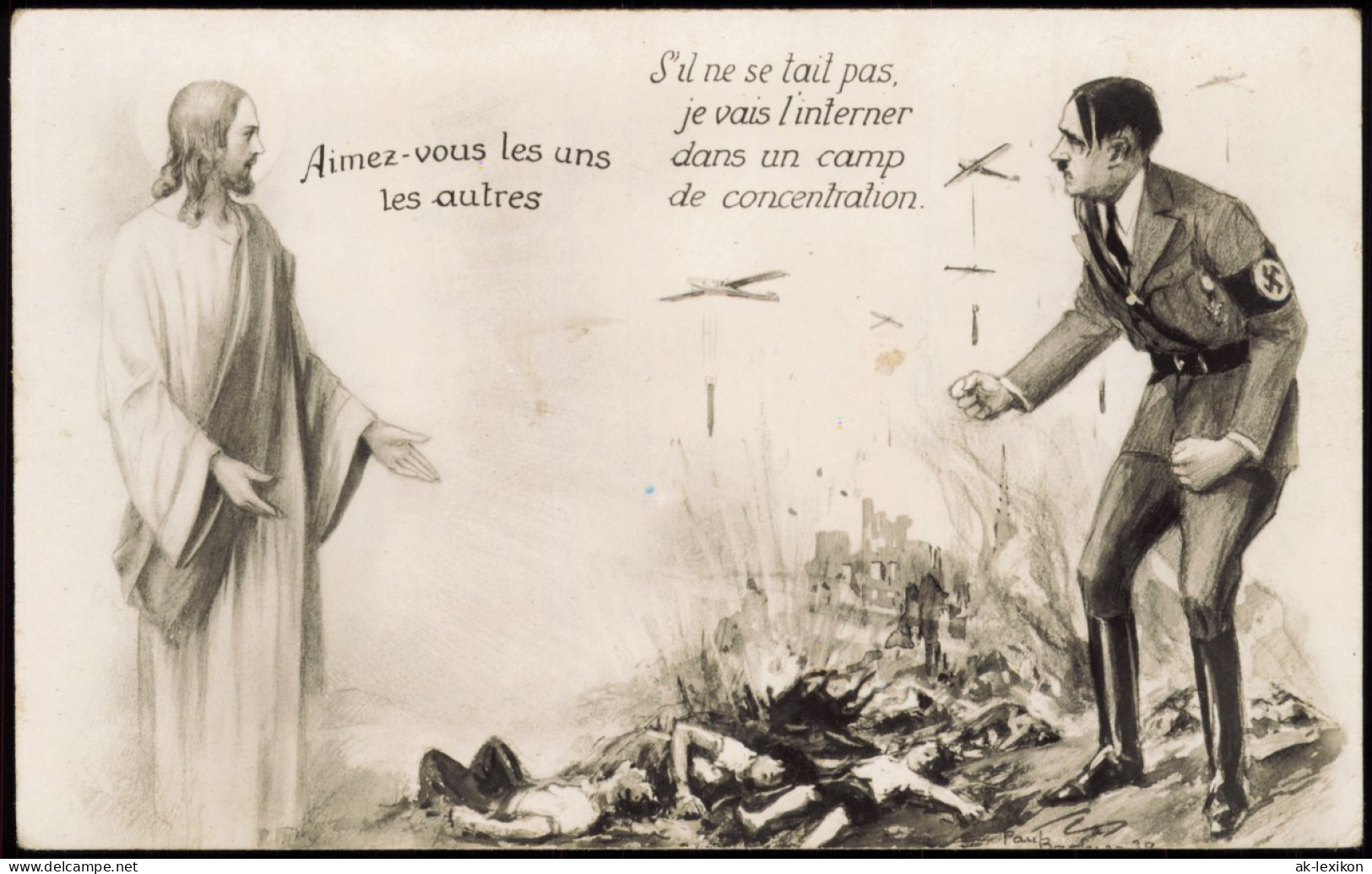 Ansichtskarte  Anti Kriegspropaganda Jesus Und Hitler Frankreich France 1940 - Non Classés