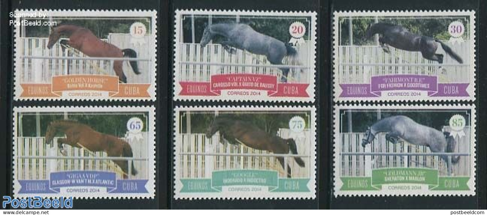 Cuba 2014 Jumping Horses 6v, Mint NH, Nature - Sport - Horses - Sport (other And Mixed) - Ungebraucht